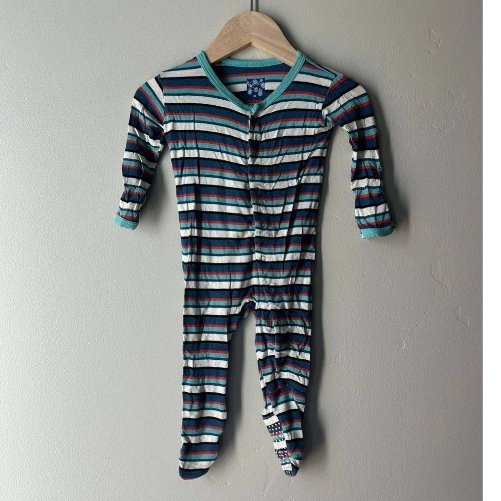 KicKee Pants Bamboo Stripe Footie Pajama Nautical Multi Scandi Baby Comfort
